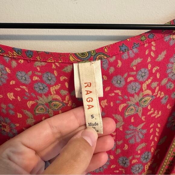 Anthropologie Raga Pink Green Floral Long Sleeve Boho Tassel Maxi Dress Sexy S - Picture 12 of 12